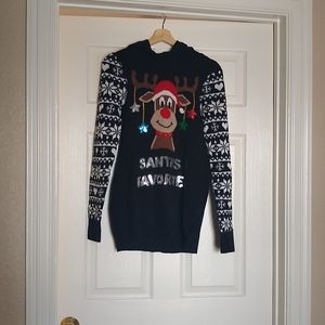Santa's Favorite Long Hooded Christmas Sweater